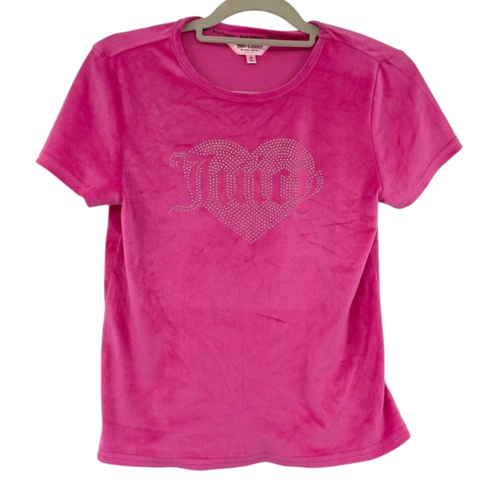 Juicy Couture Velour Rhinestone Baby Tee Top Sz M Y2K Bratz Logo Street McBling